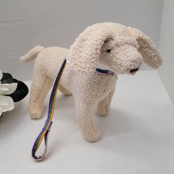The Land of Nod Toys Big The Land Of Nod Plush Dog W Rainbow Leash Decor Stuffed Animal 27